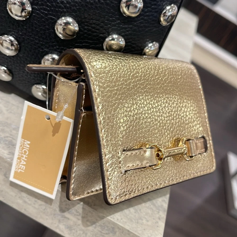 MICHAEL KORS Carson Small Metallic Pebbled Leather Wallet Pale Gold  NWT